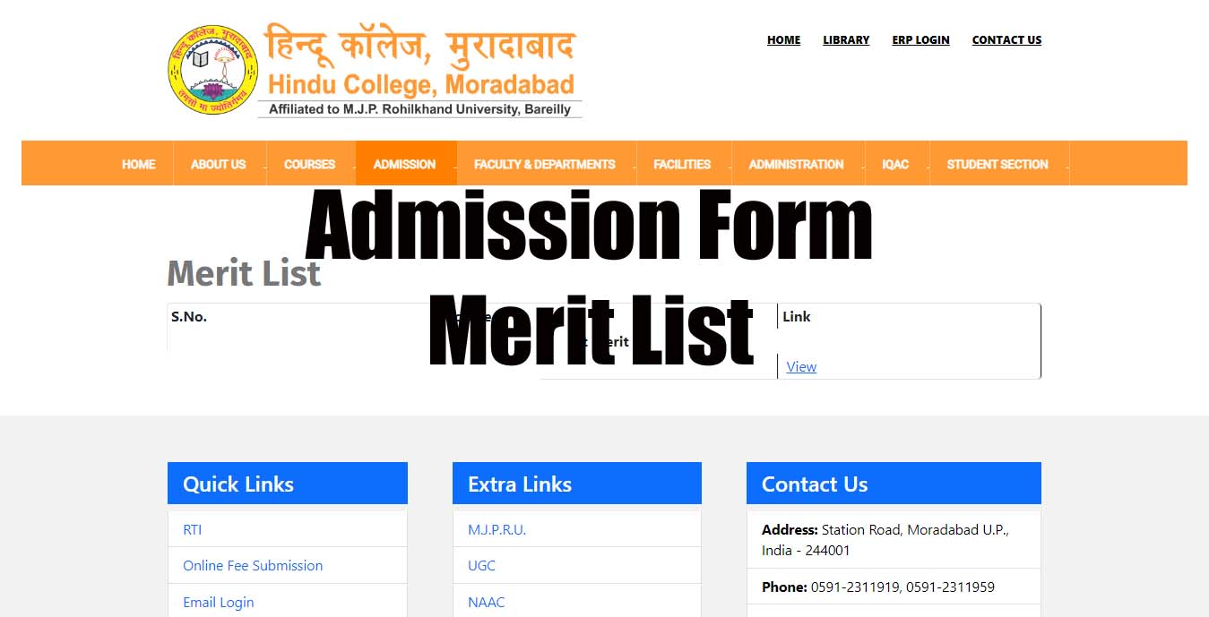 Important date Hindu College Moradabad merit list, Admission Form 2024-25