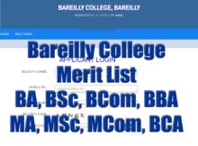 Bareilly College Merit List 2024 (out) BA, BSc, BCom, MA, MSc, MCom First, Second, Third Cut off