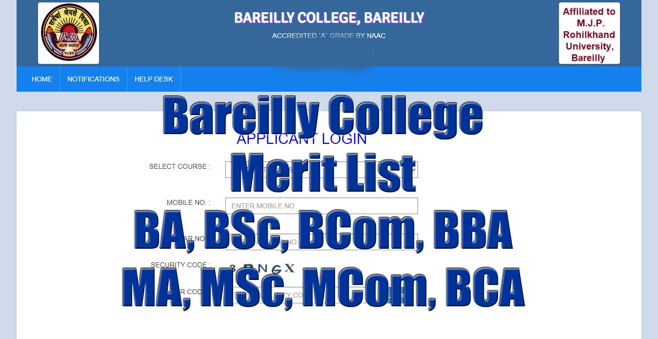 Bareilly College Merit List 2025 UG, PG, LLB First, Second, Third Cut off