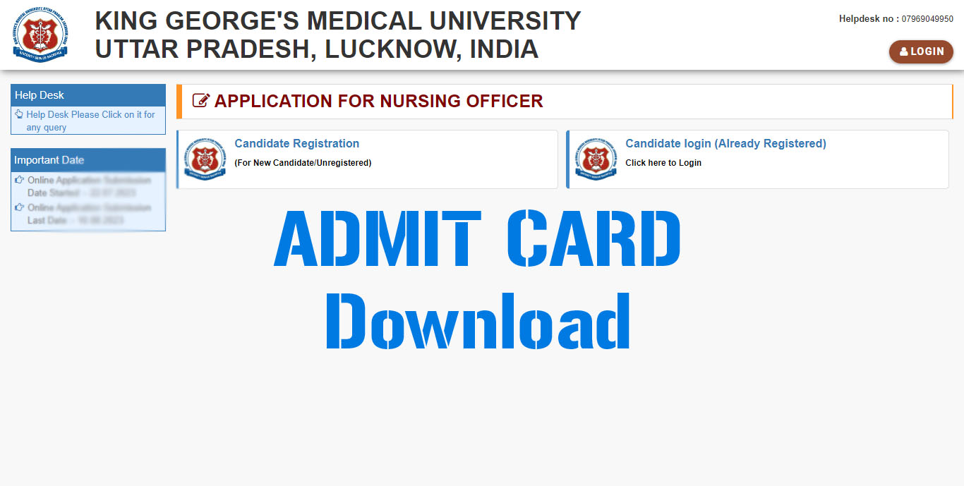 KGMU Nursing Officer Admit Card 2024 Check Here by Name kgmu.org