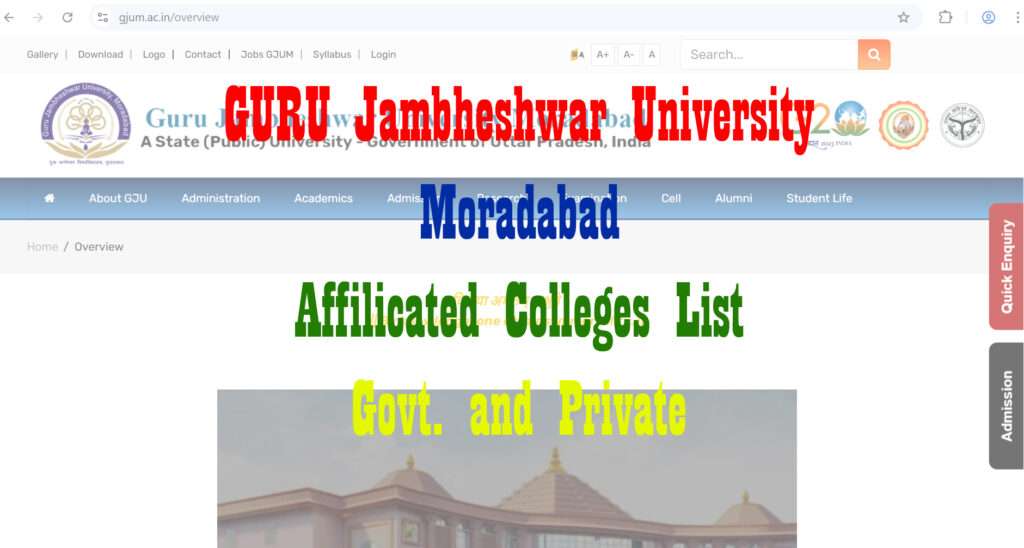 Guru Jambheshwar University Moradabad Affiliated Colleges List 2025 pdf download