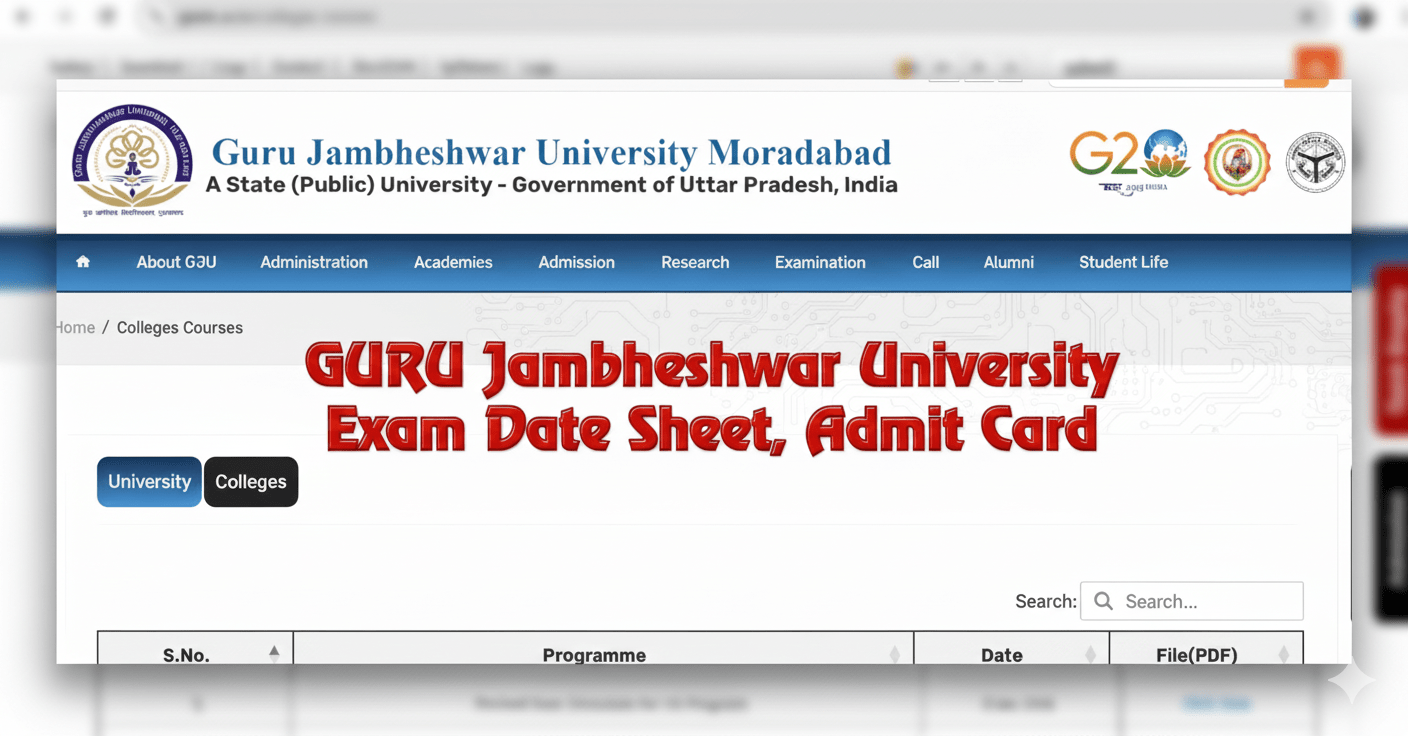 Guru Jambheshwar University Exam Date Sheet 2026 UG, PG Download Admit Card